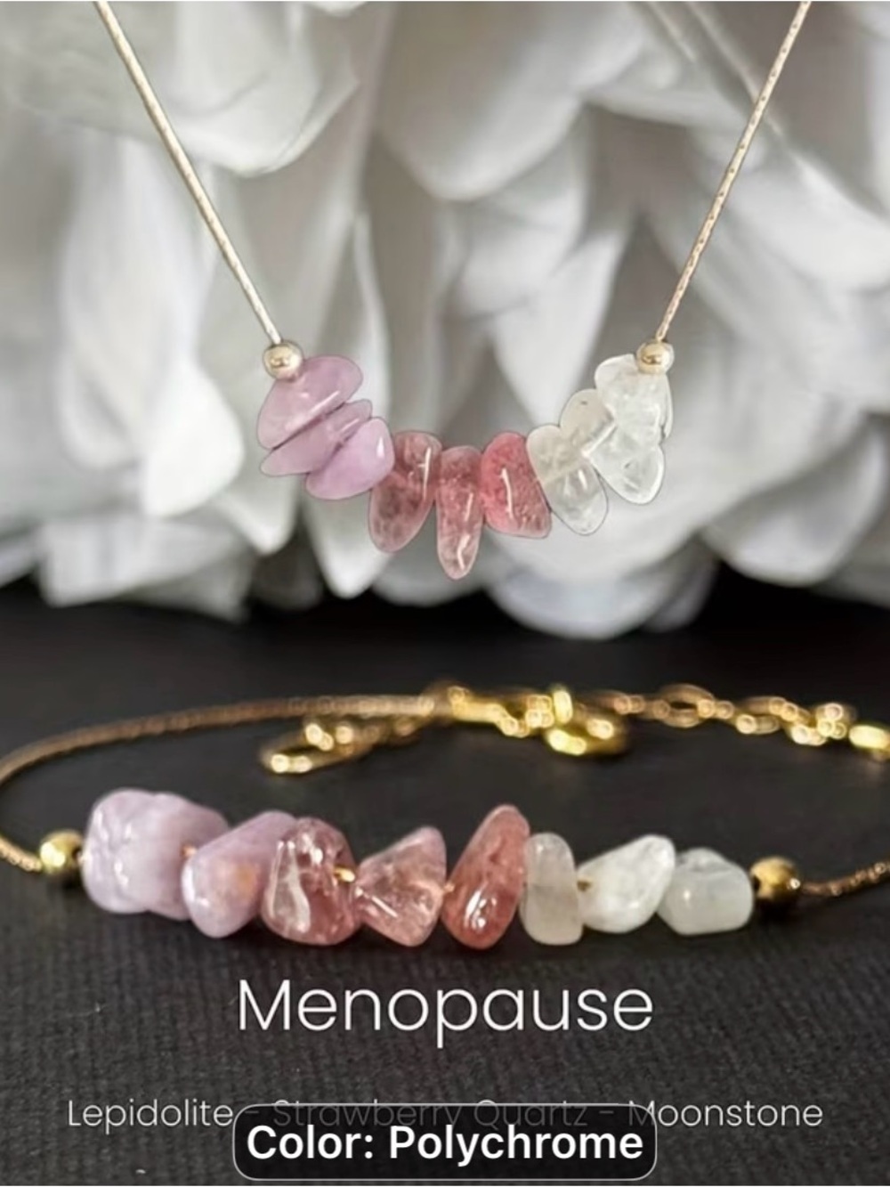 Polychrome Lepidolite, Strawberry Quartz & Moonstone Necklace - Women Jewelry